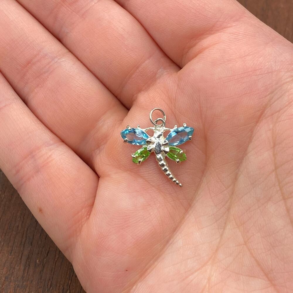 Vintage 925 Sterling Silver Rhinestone Dragonfly Lucky Sparkles Pendant Charm